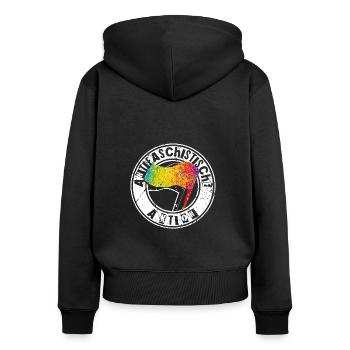 Antifaschistische Aktion - Frauen Premium Bio Zip Hoodie - Schwarz - Hinten - Julia (174cm)