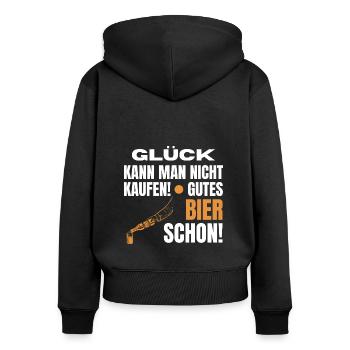 Lustig Bier Spruch! Glück Bier Geschenk - Frauen Premium Bio Zip Hoodie - Schwarz - Hinten - Julia (174cm)