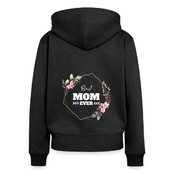 Meilleur cadeau maman maman - Sweat à capuche zippé Premium bio Femme - noir - Dos - Julia (174cm)