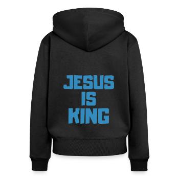 Jesus is King Christliches Geschenk - Frauen Premium Bio Zip Hoodie - Schwarz - Hinten - Julia (174cm)