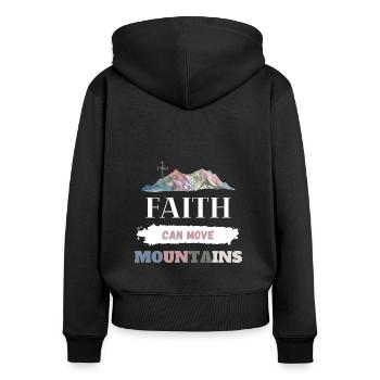 Faith can move Mountains Christlich - Frauen Premium Bio Zip Hoodie - Schwarz - Hinten - Julia (174cm)