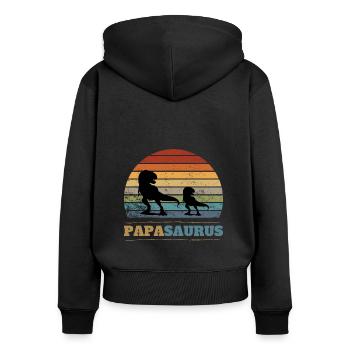 Papa Saurus Vatertag Geburtstag Dino Papasaurus - Frauen Premium Bio Zip Hoodie - Schwarz - Hinten - Julia (174cm)