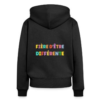 Fière d'etre autiste - Sweat à capuche zippé Premium bio Femme - noir - Dos - Julia (174cm)