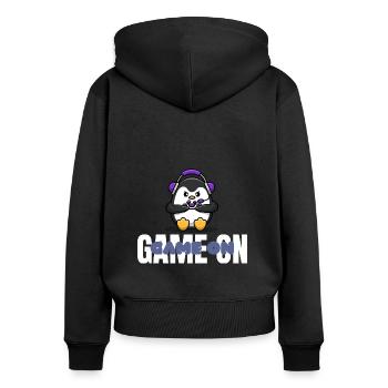 Game On Gaming Geschenk - Frauen Premium Bio Zip Hoodie - Schwarz - Hinten - Julia (174cm)