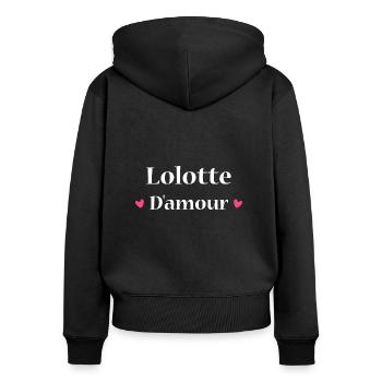 lolotte d'amour - Sweat à capuche zippé Premium bio Femme - noir - Dos - Julia (174cm)