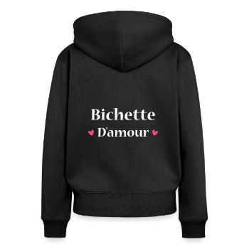 bichette d'amour - Sweat à capuche zippé Premium bio Femme - noir - Dos - Julia (174cm)