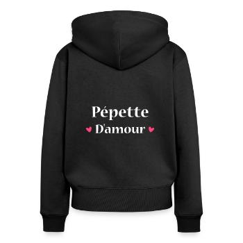 pépette d'amour - Sweat à capuche zippé Premium bio Femme - noir - Dos - Julia (174cm)