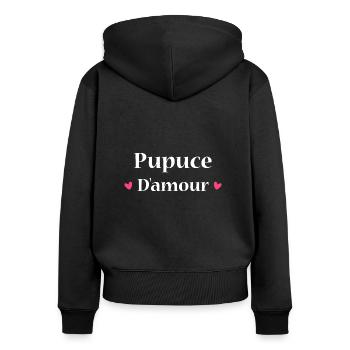 pupuce d'amour - Sweat à capuche zippé Premium bio Femme - noir - Dos - Julia (174cm)