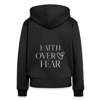 Faith over Fear Christlich Herz Kreuz - Frauen Premium Bio Zip Hoodie - Schwarz - Hinten - Julia (174cm)