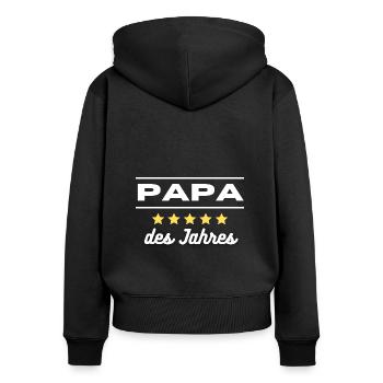 Papa des Jahres Geschenk - Frauen Premium Bio Zip Hoodie - Schwarz - Hinten - Julia (174cm)