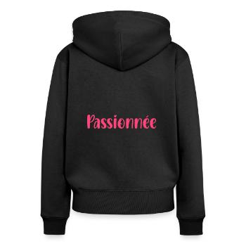 Passionnée - Sweat à capuche zippé Premium bio Femme - noir - Dos - Julia (174cm)
