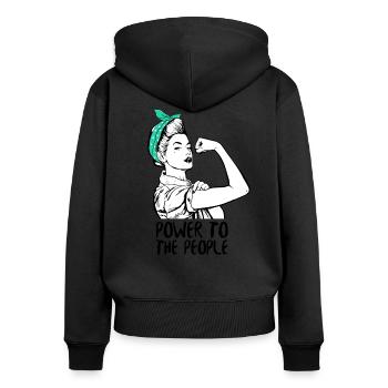 Power To The People (Power Woman) - Sweat à capuche zippé Premium bio Femme - noir - Dos - Julia (174cm)