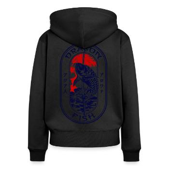 Arowana Japonais Dragon Poisson Monstre Gardien de Poisson - Sweat à capuche zippé Premium bio Femme - noir - Dos - Julia (174cm)