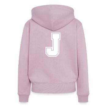 J Buchstabe - Frauen Premium Bio Zip Hoodie - Altrosa - Hinten - Julia (174cm)