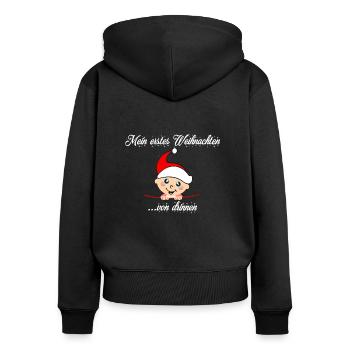 Baby Umstandsmode Für Schwangere Zu Weihnachten - Frauen Premium Bio Zip Hoodie - Schwarz - Hinten - Julia (174cm)