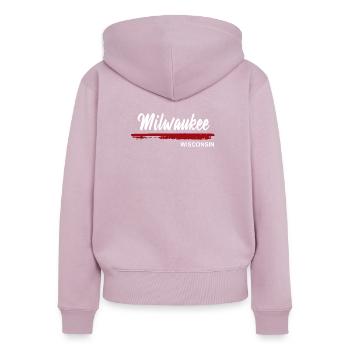 Milwaukee Wisconsin - Sweat à capuche zippé Premium bio Femme - rose poudré - Dos - Julia (174cm)