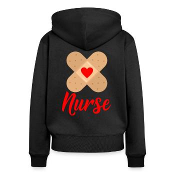 Infirmière avec coeur - pansement - Sweat à capuche zippé Premium bio Femme - noir - Dos - Julia (174cm)