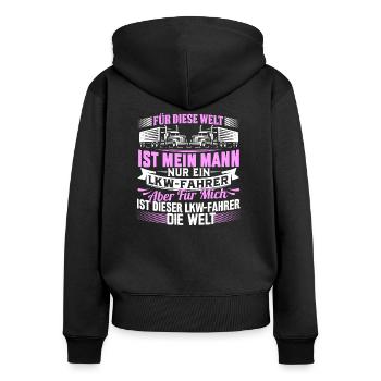 Frau LKW-Fahrer Trucker Fernfahrer Welt - Frauen Premium Bio Zip Hoodie - Schwarz - Hinten - Julia (174cm)