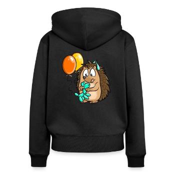 Paulchen Peng Igel Ballons Design Statement - Frauen Premium Bio Zip Hoodie - Schwarz - Hinten - Julia (174cm)