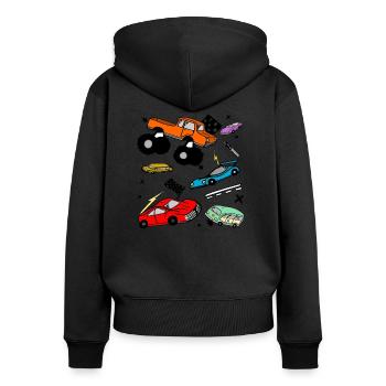Fahrzeuge Zeichnung - Frauen Premium Bio Zip Hoodie - Schwarz - Hinten - Julia (174cm)