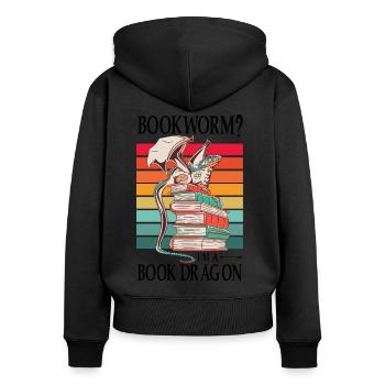 Dragons Bücher Drachen Lesen Bücherwurm - Frauen Premium Bio Zip Hoodie - Schwarz - Hinten - Julia (174cm)