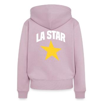 La STAR - Sweat à capuche zippé Premium bio Femme - rose poudré - Dos - Julia (174cm)