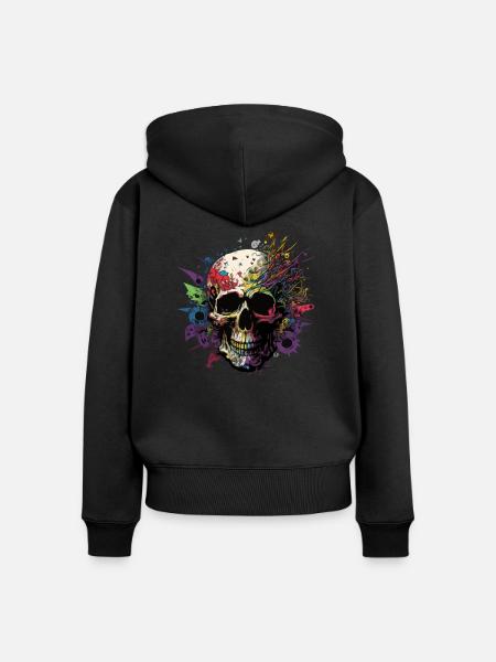 Farbiger Schädel - Frauen Premium Bio Zip Hoodie - Schwarz