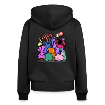 Doodle Enjoy your life!! - Sweat à capuche zippé Premium bio Femme - noir - Dos - Julia (174cm)