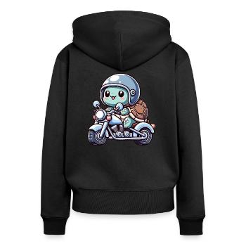 Tortue mignonne à l’aventure à moto - Sweat à capuche zippé Premium bio Femme - noir - Dos - Julia (174cm)