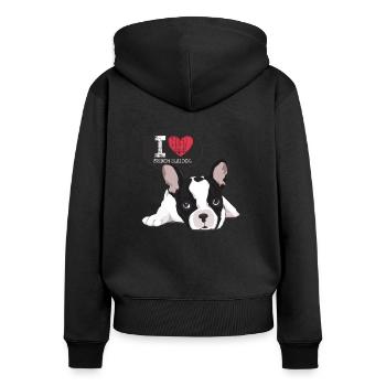French Bulldog - Frauen Premium Bio Zip Hoodie - Schwarz - Hinten - Julia (174cm)