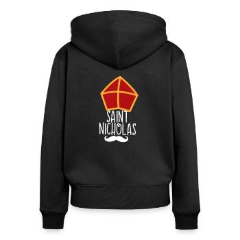 Sankt Nikolaus - Frauen Premium Bio Zip Hoodie - Schwarz - Hinten - Julia (174cm)