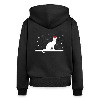 Chat de Noël - Sweat à capuche zippé Premium bio Femme - noir - Dos - Julia (174cm)