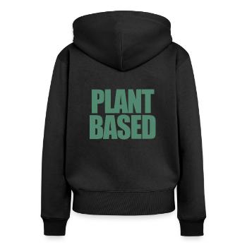 Plant based Vegetarisch Vegan - Frauen Premium Bio Zip Hoodie - Schwarz - Hinten - Julia (174cm)
