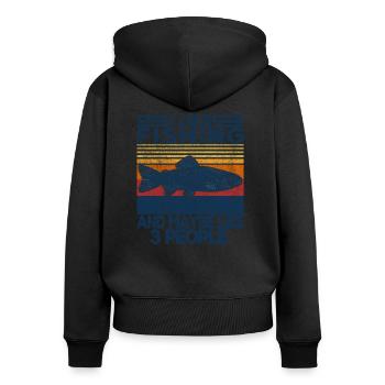 Fishing Fisher Fishermen Funny Quote Retro Vintage - Women's Premium Organic Zip Hoodie - black - Back - Julia (174cm)