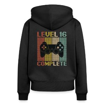 Level 16 Complete Gamer 16 Jahre Zocker - Frauen Premium Bio Zip Hoodie - Schwarz - Hinten - Julia (174cm)