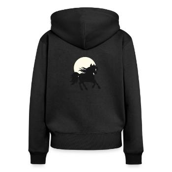 Pferd im Sonnenuntergang - Galopp - Pferdefans - Frauen Premium Bio Zip Hoodie - Schwarz - Hinten - Julia (174cm)