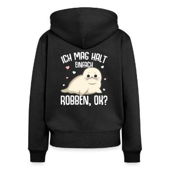 Robbe Seehund Seelöwe Robben Kinder - Frauen Premium Bio Zip Hoodie - Schwarz - Hinten - Julia (174cm)