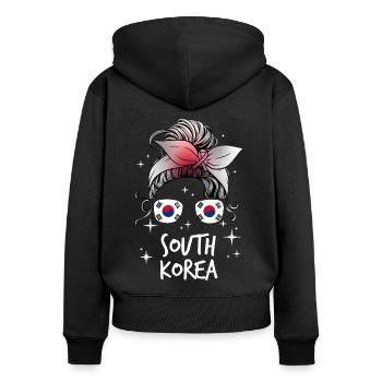 Südkorea - Frauen Premium Bio Zip Hoodie - Schwarz - Hinten - Julia (174cm)