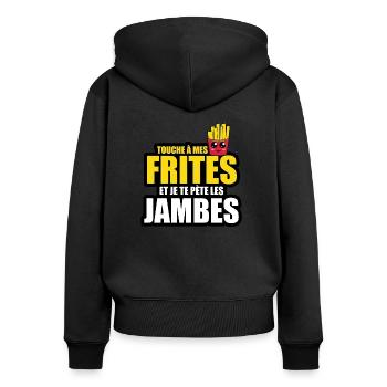 touche à mes frites et je te pète les jambes - Sweat à capuche zippé Premium bio Femme - noir - Dos - Julia (174cm)