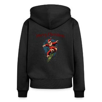 Merry Christmas skateboard, cool santa claus - Women's Premium Organic Zip Hoodie - black - Back - Julia (174cm)
