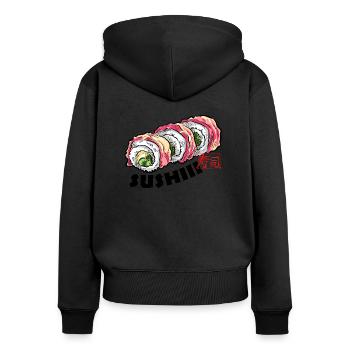 Sushi(ii) Brötchen - Frauen Premium Bio Zip Hoodie - Schwarz - Hinten - Julia (174cm)