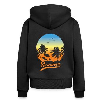 Summer vacation Sommerurlaub am Strand unter Palm - Frauen Premium Bio Zip Hoodie - Schwarz - Hinten - Julia (174cm)