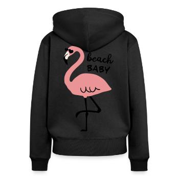 Flamingo with sunglasses and saying beach baby - Women's Premium Organic Zip Hoodie - black - Back - Julia (174cm)