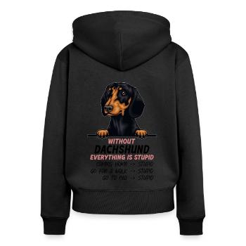 Ohne Dackel ist alles doof - Frauen Premium Bio Zip Hoodie - Schwarz - Hinten - Julia (174cm)
