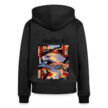 I Like America eagle design - Frauen Premium Bio Zip Hoodie - Schwarz - Hinten - Julia (174cm)