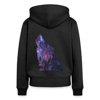 Wolf silhouette Galaxy - Frauen Premium Bio Zip Hoodie - Schwarz - Hinten - Julia (174cm)