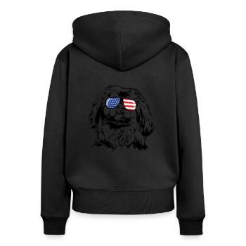 BEIJINGESE America Flag Dogs Wilsigns - Women's Premium Organic Zip Hoodie - black - Back - Julia (174cm)
