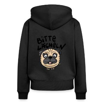 Mops Lächeln - Frauen Premium Bio Zip Hoodie - Schwarz - Hinten - Julia (174cm)