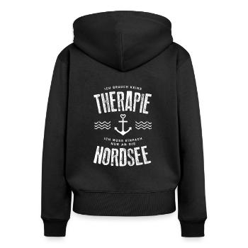 Ich brauch keine Therapie ich muss an die Nordsee - Frauen Premium Bio Zip Hoodie - Schwarz - Hinten - Julia (174cm)