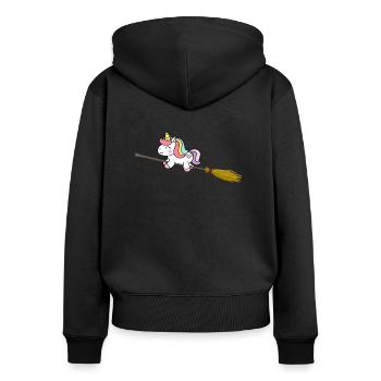 Licorne Unicorn Balai de sorcières voler cadeau enfant - Sweat à capuche zippé Premium bio Femme - noir - Dos - Julia (174cm)
